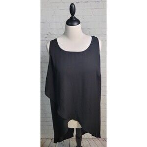 Kaari Blue Curvy Sleeveless Black High Low Dressy Blouse size 0X Back Zip Layer
